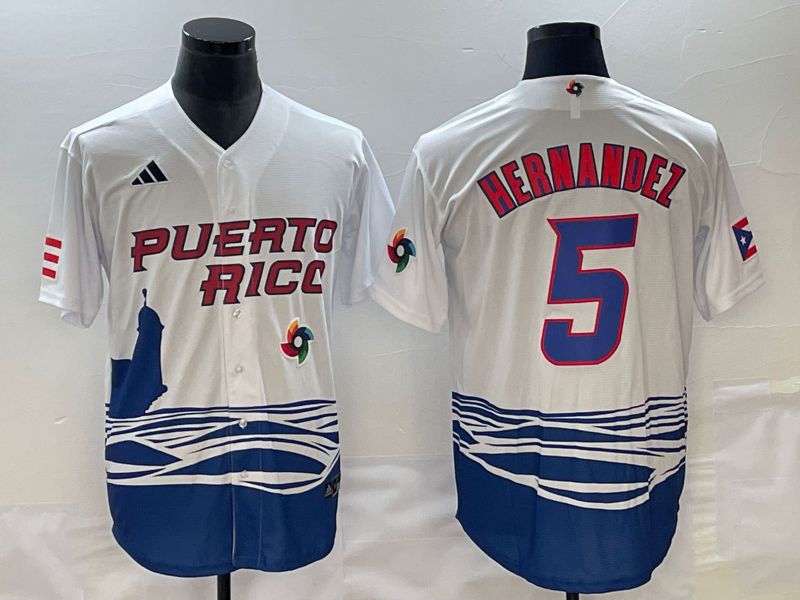 Men 2023 World Cub Puerto Rico #5 Hernandez White Nike MLB Jersey9